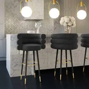 Luxus Lounge Möbel für Restaurant Küche Freizeit Metallrahmen Samt High Dining Bar Stuhl