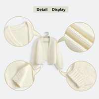 Cardigan en maille tricotée à la machine pour femme, col en V, coupe courte, devant ouvert, manches lanternes, anti-plis, épaisseur standard