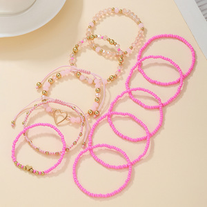 Heart Shaped <b>Beaded</b> <b>Bracelet</b> Set Pink 10 Piece Women's Jewelry Gift - Product Image 3