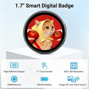 Badge électronique en métal E87 avec écran d'affichage, 600 mAh, 1,7 pouce HD, série mini mignonne, accessoire cadeau pour sacs à dos et vêtements - Product Image 3