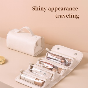Sac de maquillage de <span class=keywords><strong>voyage</strong></span> 4 en 1, sac cosmétique enroulable pour femmes, pochette portable, trousse de toilette avec 4 organiseurs détachables - Product Image 2
