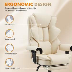Chaise de <span class=keywords><strong>bureau</strong></span> chauffante blanche à massage 6 points Chaise d'ordinateur en cuir avec accoudoir et repose-pieds réglables - Product Image 4