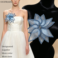 Ocstrade 10 pièces, appliques de fleurs en organza 3D faites à la main, décoration en strass bleu clair, patch pour la création de vêtements