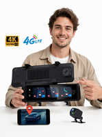 Caméra de tableau de bord 4G 4K à double objectif avec Wifi GPS ADAS+BSD, caméra DVR de voiture, caméra de rétroviseur, caméra de voiture FHD 4K, diffusion en direct en temps réel