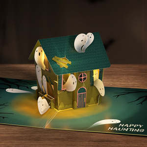 Tarjetas Pop-up 3D <span class=keywords><strong>de</strong></span> Halloween con Luz LED, Diseño <span class=keywords><strong>de</strong></span> Calabaza y Fantasma, con Sobre y Nota en Blanco, para Regalo <span class=keywords><strong>de</strong></span> Fiesta - Product Image 3