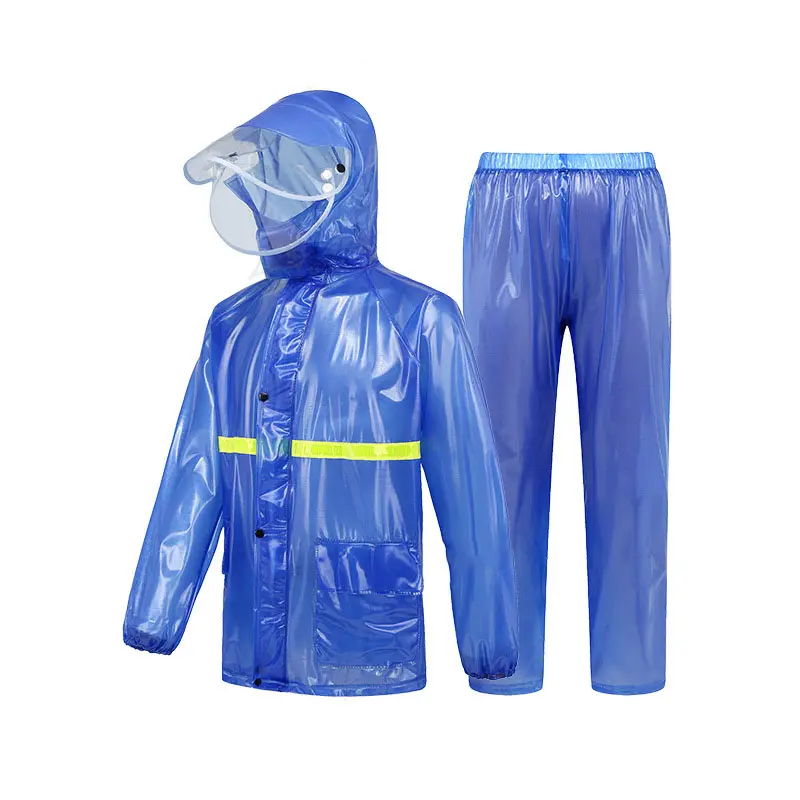 Chubasquero de PVC OEM impermeable unisex con cremallera completa traje de lluvia de manga larga seguridad reflectante pesca con capucha chubasquero de trabajador