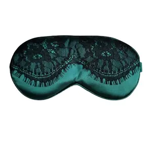 Hot Selling Embroidered Logo Soft Eye Mask Breathable Sexy Lace Sleeping Silk & Satin Eye Mask with Pouch