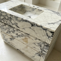 Mueble de Baño de Mármol Calacatta Viola con Lavabo Integrado, Ecológico e Impermeable, para Cocina, Comedor, de Lujo
