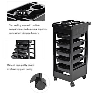 Chariot de Salon à 5 Tiroirs Multi-Niveaux en Plastique, Roulant, avec Porte-Gobelets et Plateau Supérieur pour Coiffeur/SPA et Usage Esthétique - Product Image 6