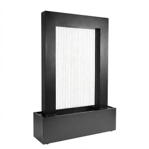 Fontaine d'eau ronde en acier Corten pour extérieur, rideau d'eau de jardin avec éclairage LED, base carrée pour terrasse, patio, décoration paysagère - Product Image 3