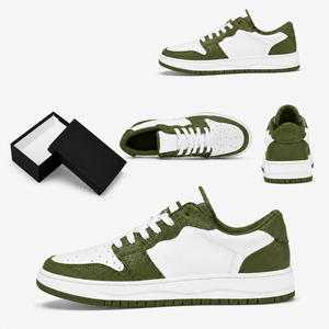Prêt à expédier : Baskets basses unisexes en cuir colorblock blanc olive, semelle plate, style urbain décontracté, pour skateboard - Product Image 1