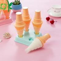 OKSILICONE moule de plateau de Popsicle de crème glacée de Silicone en forme de cône pour la crème glacée faite maison de bricolage avec le moule de support de 4 cavités de dessin animé
