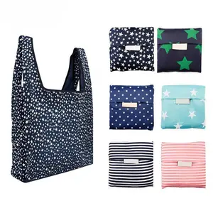 custom reusable shopping bags eco friendly waterproof 210D Oxford cloth foldable shopping bag with pouch