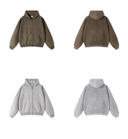 Sudadera con capucha retro lavada de 360 g con cremallera, gruesa, estilo urbano, de alta calidad, vintage, con cremallera, ropa exterior