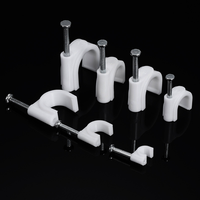 Lot de 100 attaches-câbles circulaires en plastique blanc avec clou de 8 mm pour la gestion des câbles