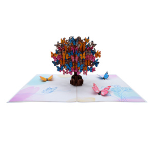 Carte de vœux personnalisée en papier fait main 3D avec un arbre et des papillons, pour la Saint-Valentin, vente en gros au Vietnam, pour la décoration de la maison - Product Image 1