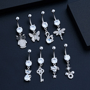 Piercing <span class=keywords><strong>de</strong></span> nombril Y2K girly avec strass, motifs papillon, libellule, chat, hibou, cygne, clé, pour femmes, accessoires <span class=keywords><strong>de</strong></span> corps <span class=keywords><strong>de</strong></span> plage - Product Image 3
