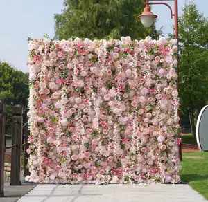 8ft*8ft Backdrop Gradient Floral Artificial Silk Decorative Flower Wall Roll Fabric Party Event Wedding Decorations