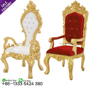 Bon marché meubles de mariage d'or de luxe royal reine et roi trône chaise pour l'événement