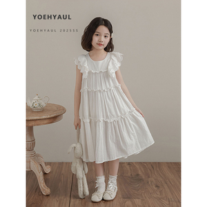 YOEHYAUL CD1232 Vestido de Verano sin Mangas para Niñas Grandes, Vestidos para Adolescentes de 14 Años, Vestido de Algodón Blanco Sólido para Niñas Adolescentes - Product Image 1