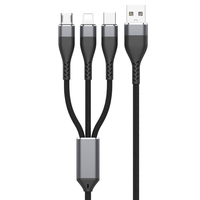 Câble APPACS U196 3-en-1 USB-A vers Micro+Type-C+IOS avec blindage tressé et gaine en PVC, conducteur en cuivre pur 3A
