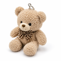 Porte-clés ours en peluche mignon avec nœud à carreaux, animal en peluche doux et moelleux, breloque de sac, pendentif pour sac à dos de filles, décoration de clé de voiture, cadeau
