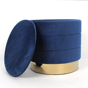 HStex Design moderno di alta qualità rotondo panno di stoccaggio poggiapiedi ottomano impero velluto oro Base in metallo - Product Image 1