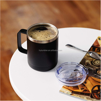 Tasses à café isothermes en acier inoxydable à double paroi avec revêtement poudré, personnalisables avec logo, 12 oz/14 oz/16 oz, avec poignée et couvercle