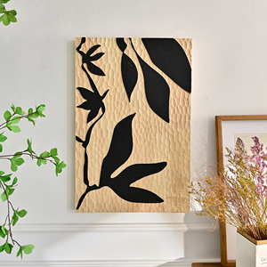 Décoration murale en bois sculpté rectangulaire rustique avec motif floral pour la maison, idéale pour le salon - Product Image 3