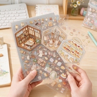 Kit d'autocollants de scène miniature 3D personnalisés, ensemble superposé DIY Kawaii Cat Cafe Coffee Shop, scrapbooking anti-stress