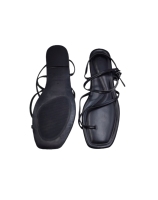 Fabricant de mode vente en gros pas cher femmes chaussures plates bout carré créateur de mode chaussures plates sandales couleur marron/noir