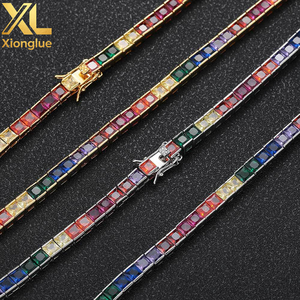 Collar de cadena tipo tenis con circonita cúbica cuadrada de colores, engaste de tensión de cobre brillante, centro de perla brillante, geométrico, para compromiso - Product Image 6