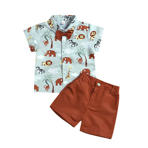 Ensemble deux pièces pour bébé garçon : T-shirt court à motifs et pantalon – Collection été douce et tendance pour enfants - Product Image 1