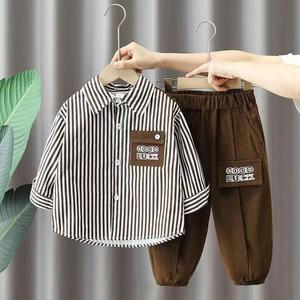 Ensemble de vêtements en coton pour garçons, style coréen, printemps-automne, nouvelle collection 2026, tendance, décontracté, deux pièces, pour tout-petits et enfants plus âgés, <span class=keywords><strong>chemise</strong></span> rayée <span class=keywords><strong>chic</strong></span> - Product Image 3