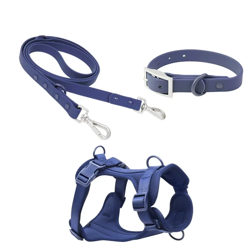 Set Harness anjing besar dan sedang, Set tali anjing PVC dengan tali dada karet dan lampu untuk kerah hewan peliharaan