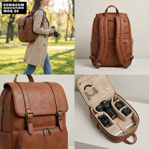 Рюкзак для фотоаппарата и ноутбука из высококачественной винтажной веганской искусственной кожи с индивидуальным дизайном для женщин - Product Image 2