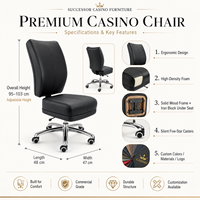 Fauteuil de poker de luxe SUCCESSOR, pivotant et réglable, en cuir, pour tables de poker et salles de jeux VIP
