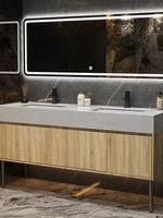 Armoire de salle de bain murale à double vasque Finition en pierre LED Comptoir en céramique Table de lavage de sol Suite de toilettes Utilisation à domicile hôtel