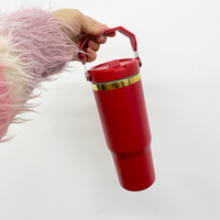 Bouteille d'eau en acier inoxydable plaqué or miroir, anti-fuite, 30 oz, avec paille rabattable et poignée, pour gravure au laser, entrepôt américain