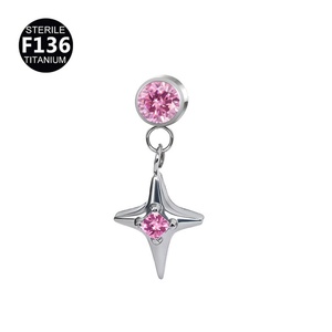 Pendiente de Titanio ASTM F136 Dorado para Oreja y Labio, Estilo Labret Plano con Colgante, Regalo de Boda, Joyería de Piercing al por Mayor - Product Image 6