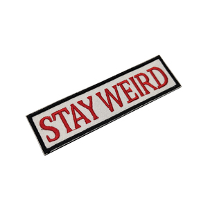 Couleur rouge longue bande broderie couleur rouge lettre STAY WEIRD broderie vêtements étiquette coudre sac de Sport chapeau vêtements - Product Image 3