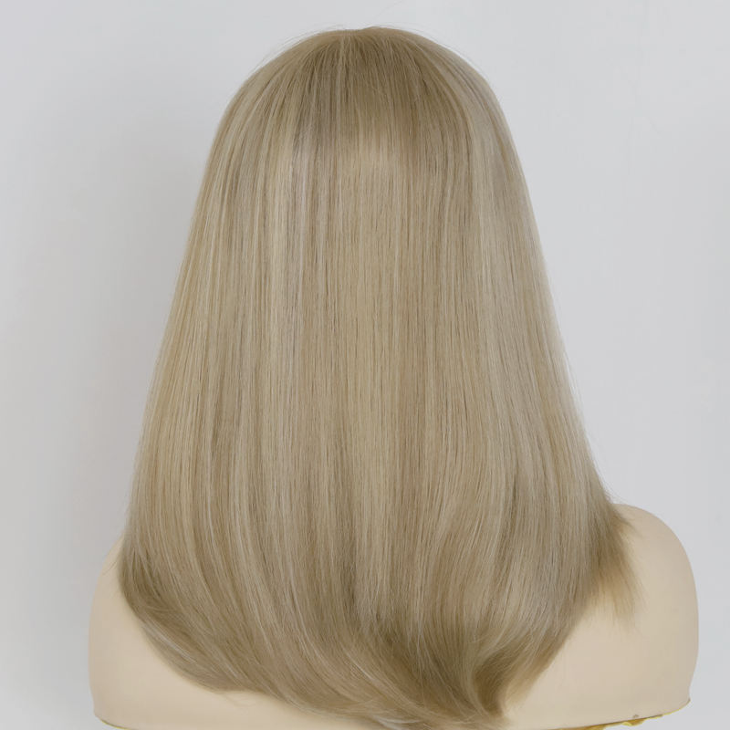 Natural Hairline Lace Top Wigs Blonde Highlight Jewish Kosher Sheitel Wig Lace Frontal Wig Ready To Ship