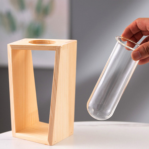 Hot Sale Transparent Glass Vase Test Tube Hydrophilic Plants Plant Holder Wooden Frame <b>Flower</b> Stand for Office <b>Decor</b> - Product Image 2