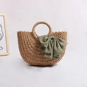 Yujunbao индивидуальная французская нишевая соломенная сумка, Женская плетеная Сумка, пляжная сумка с волшебным бантом, маленькая свежая Сумочка с шарфом