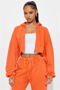 Women's 2 Piece Tracksuit Outfit, <b>Zip</b> <b>Up</b> <b>Cropped</b> Hoodie High Waist Wide Leg Sweatpants Set, Casual Oversized Sweat Suit - Product Image 2