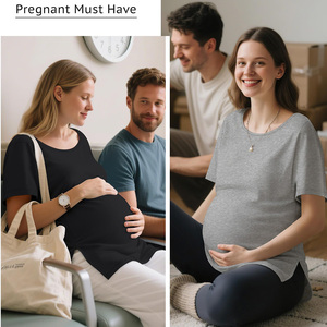 Vêtements pour femmes enceintes au design uni, t-shirts pour femmes enceintes, logo personnalisé, t-<span class=keywords><strong>shirt</strong></span> décontracté surdimensionné personnalisé OEM pour femmes enceintes - Product Image 3