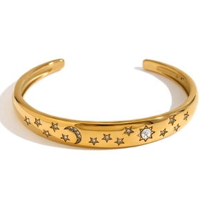 Moda europea y americana, temperamento personalidad superventas anillo, acero inoxidable plateado con 18K oro blanco estrella Luna sujetador - Product Image 2