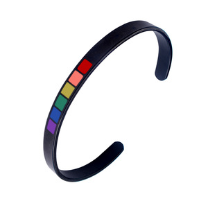 Stainless steel C-shaped open <b>plain</b> <b>ring</b> bracelet, rainbow jewelry ins simple women's 6MM titanium steel C-shaped adjustable - Product Image 5