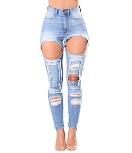 Jean skinny <span class=keywords><strong>taille</strong></span> <span class=keywords><strong>haute</strong></span> tendance pour <span class=keywords><strong>femme</strong></span>, délavé, respirant, déchiré, en denim, style streetwear décontracté pour le quotidien - Product Image 4