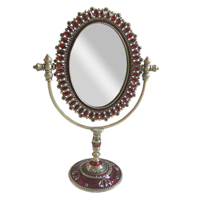 Miroir de table ovale en alliage de zinc bordeaux en laiton antique pour la décoration de maquillage de bureau à la maison